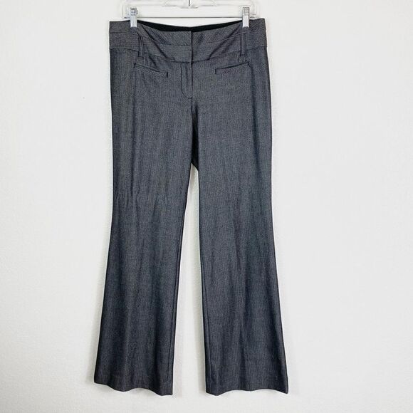 Express Editor Grey Striped Wide Waistband Flare Leg Trouser Pants - Picture 1 of 5